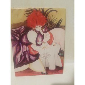 Jennifer Garant  French lady with pig Art Tile Trivet Wall Hang 